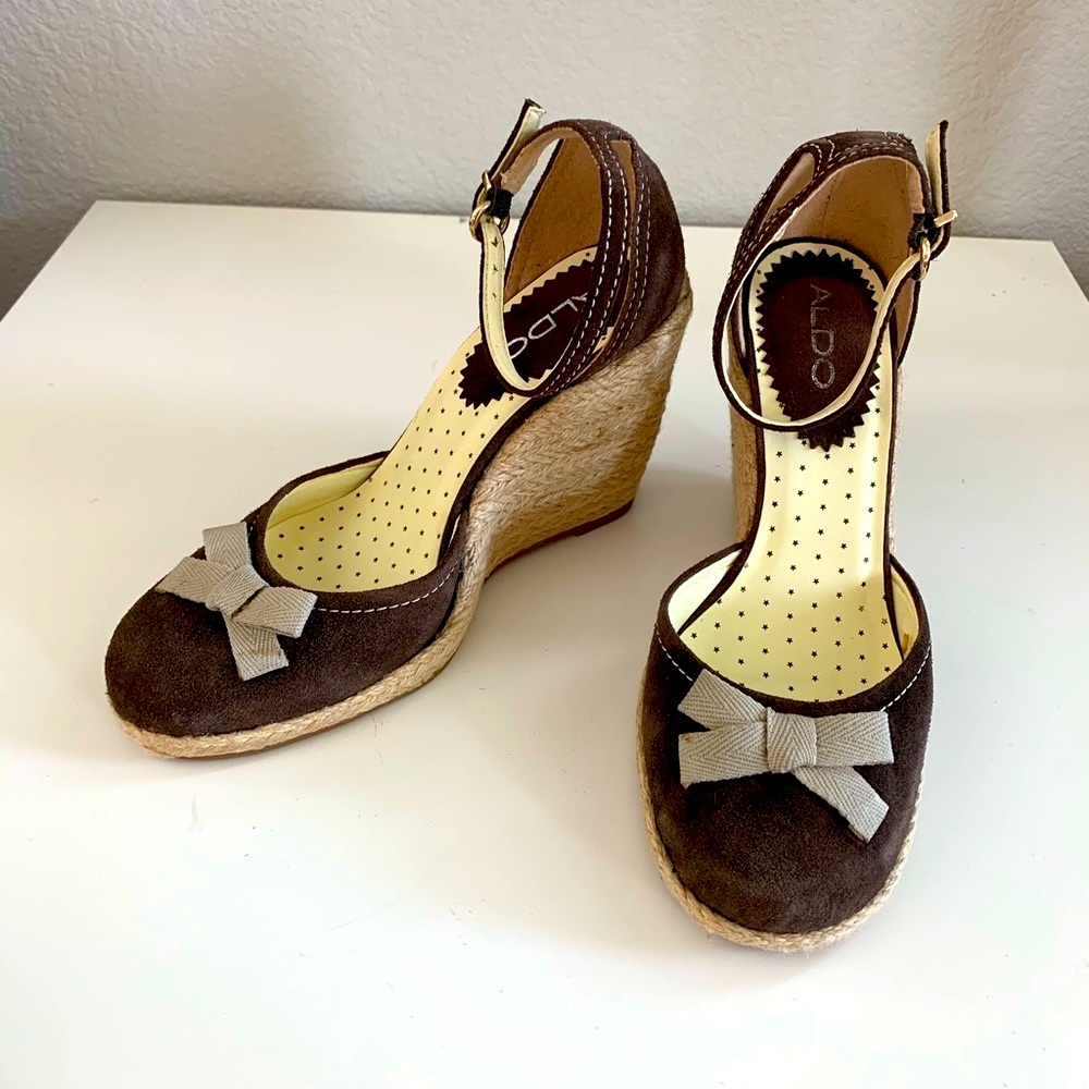 NEW ALDO Brown Suede Leather Ankle Strap Wedge